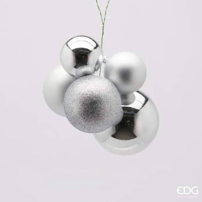EDG Enzo De Gasperi Grappolo Palla Natale Pvc 5 Pz Silver