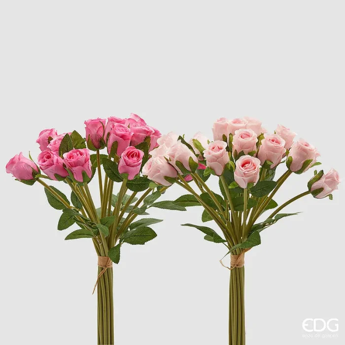 EDG Enzo De Gasperi Mazzo Rosa 18 Pz con Foglie Ass. H 40 Cm Bouquet Pink1 Pz