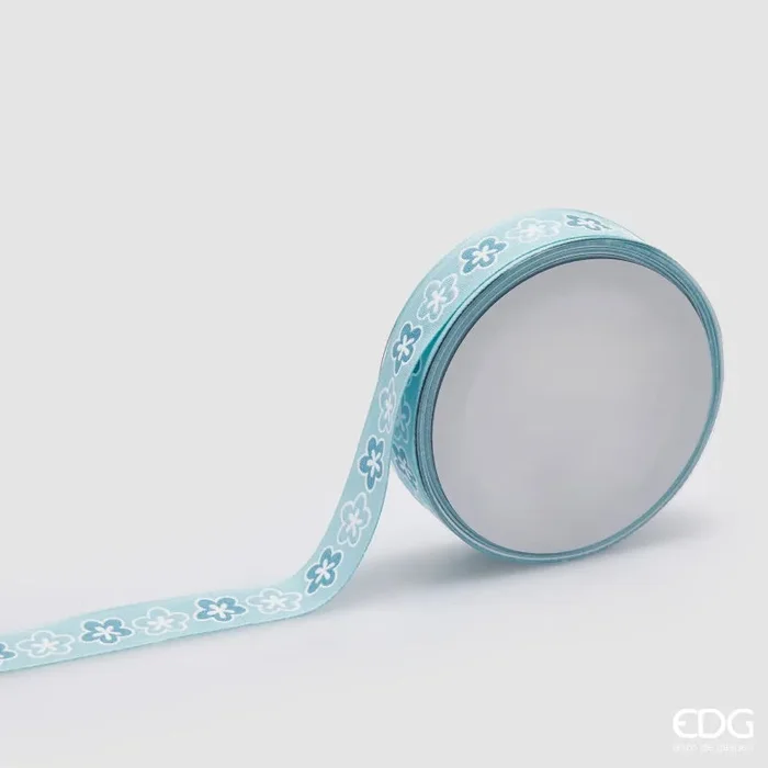 EDG Enzo De Gasperi Nastro Motivo Fiori H 2,5 Cm L 20 Mt Light Blue