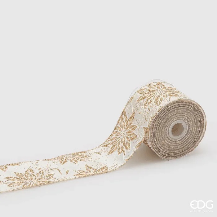 EDG Enzo De Gasperi Nastro Stella Natale H 6,5 Cm 10 Mt Avorio Oro