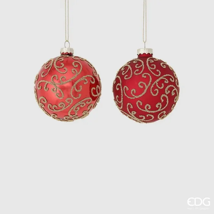 EDG Enzo De Gasperi Palla Natale Riccioli Vetro D 8 Cm Red Gold 1 Pz