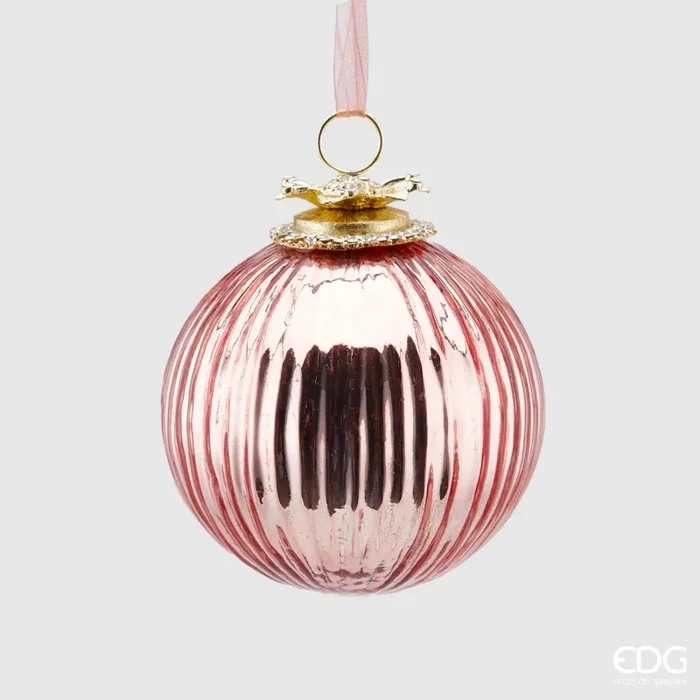 EDG Enzo De Gasperi Palla Natale Vetro Gioiello Righe D 10 Cm Pink 1 Pz