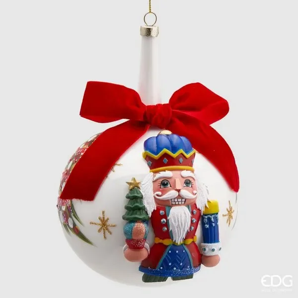 EDG Enzo De Gasperi Palla Natale Vetro Soldatino Neck D 12 Cm Bianco