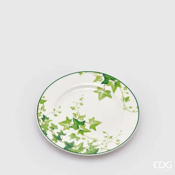 EDG Enzo De Gasperi Piatto Dessert H 2 Cm D 20,5 Cm Bianco e Verde