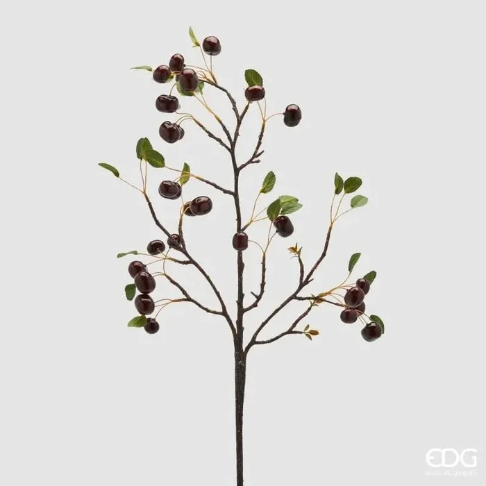 EDG Enzo De Gasperi Ramo di Ciliegie Artificiale H 95 Cm con Frutti e Foglie Burgundy