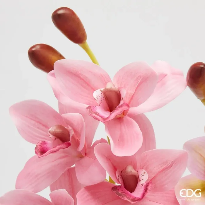EDG Enzo De Gasperi Ramo Orchidea Cymbidium Artificiale H 80 Cm con Bocciolo Ass. White Violet 1 Pz - immagine 2