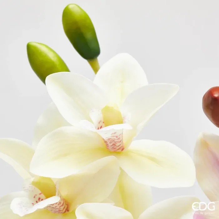 EDG Enzo De Gasperi Ramo Orchidea Cymbidium Artificiale H 80 Cm con Bocciolo Ass. White Violet 1 Pz - immagine 3