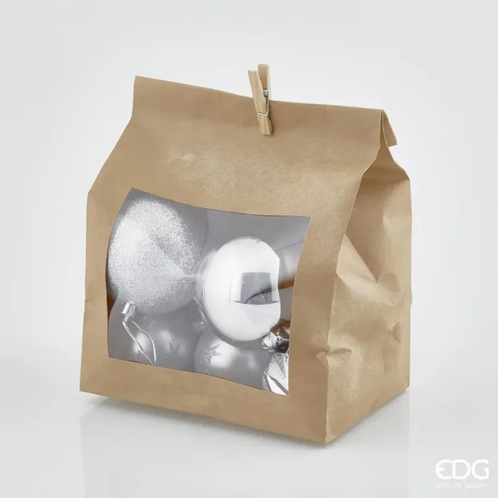 EDG Enzo De Gasperi Sacchetto Natale Palle Silver D 8 Cm D 6 Cm Cf 10 Pz