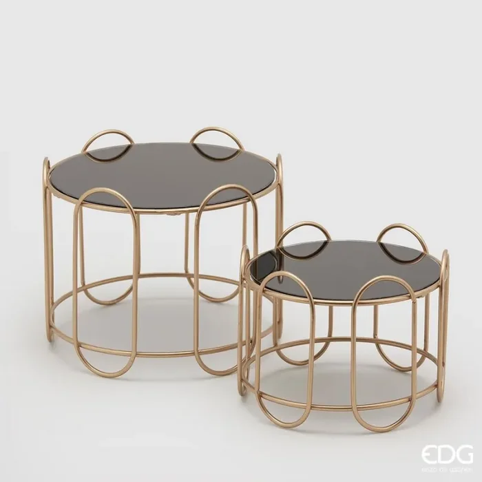 EDG Enzo De Gasperi Set 2 Pz Alzata Rotonda Specchio e Metallo H 21 Cm H 15 Cm Gold