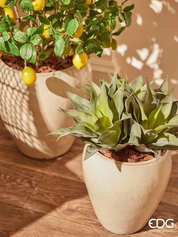 EDG Enzo De Gasperi Set 2 Pz Vaso Glaze Bombato H 42 Cm H 32 Cm Waterproof Olive - immagine 3