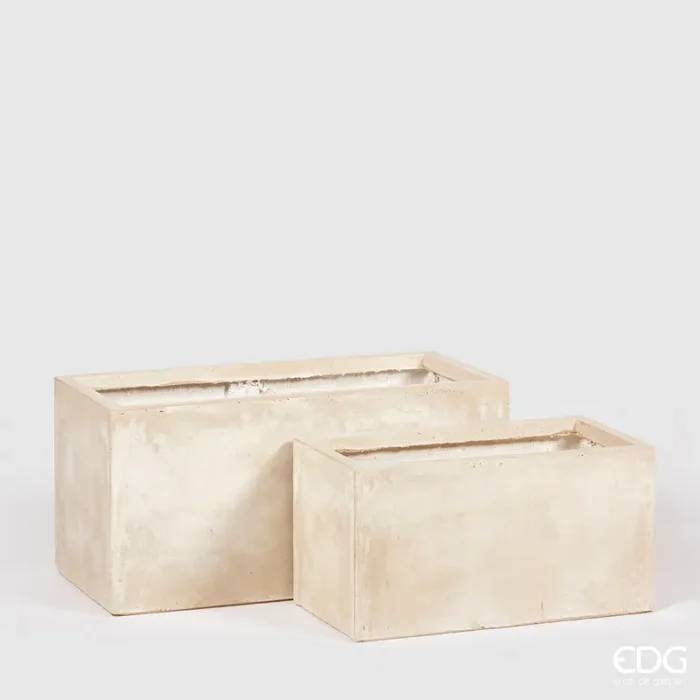 EDG Enzo De Gasperi Set 2 Pz Vaso Resinpietra Vaschetta H 38 Cm H 30 Ivory