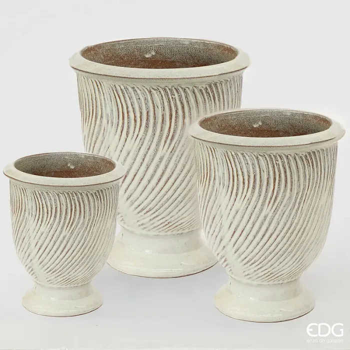 EDG Enzo De Gasperi Set 3 Pz Vaso Atlas Onde Coppa H 67 Cm H 52 Cm H 37 Cm Light Blue Waterproof