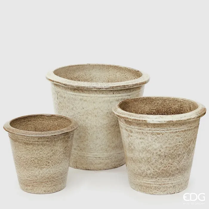 EDG Enzo De Gasperi Set 3 Pz Vaso Atlas Svasato H 49 Cm H 40 Cm H 33 Cm White Brown Waterproof