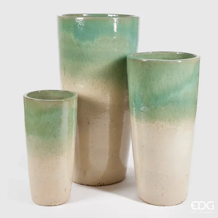 EDG Enzo De Gasperi Set 3 Pz Vaso Glaze H 100 Cm H 80 Cm H 60 Cm Green Mix