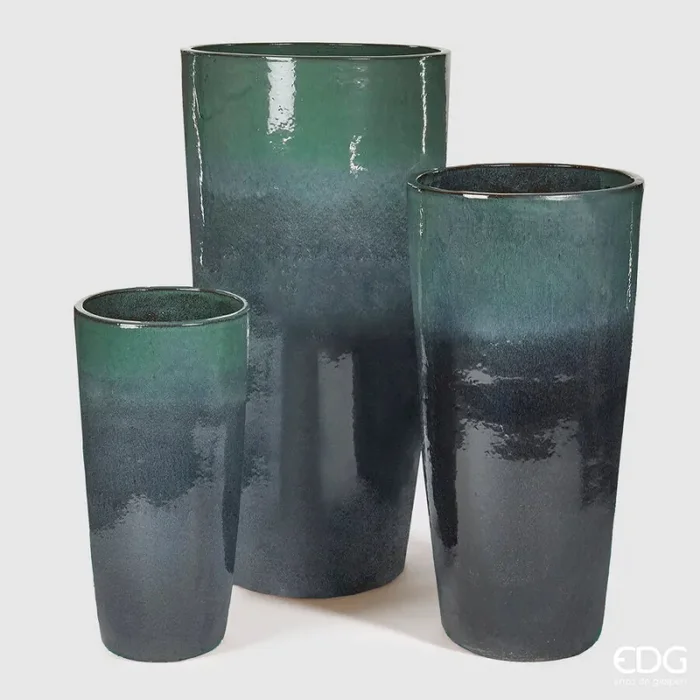 EDG Enzo De Gasperi Set 3 Pz Vaso Glaze H 100 Cm H 80 Cm H 60 Cm Teal
