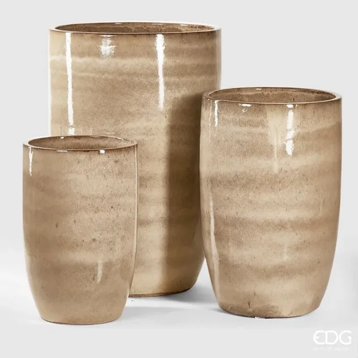 EDG Enzo De Gasperi Set 3 Pz Vaso Glaze Rotondo H 100 Cm H 80 Cm H 63 Cm Sand