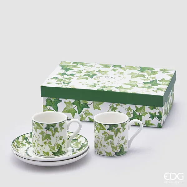 EDG Enzo De Gasperi Tazza da Caffè con Piattino H 6 Cm 2 Pz Colore Bianco e Verde