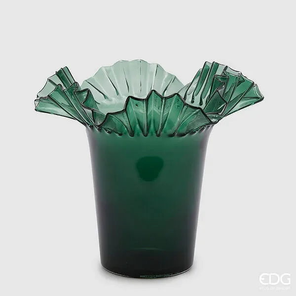 EDG Enzo De Gasperi Vaso Balze Svasato H 34 Cm D 40,5 Cm Verde Scuro Moda