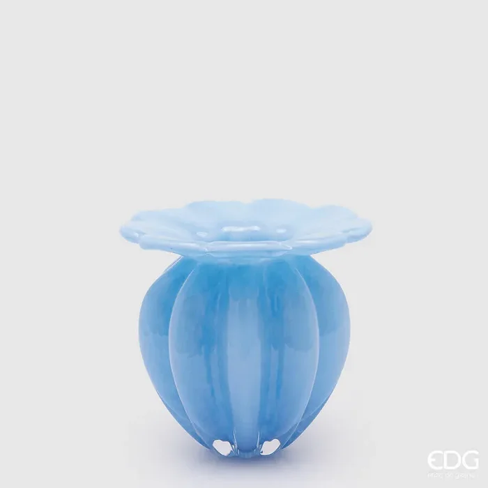 EDG Enzo De Gasperi Vaso Blossom H 17,5 Cm D 21 Cm Vetro Azure