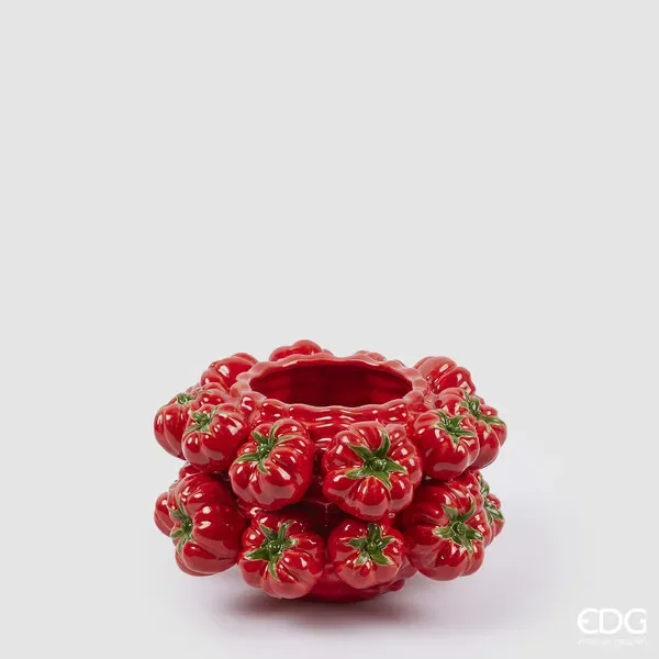 EDG Enzo De Gasperi Vaso Chakra Pomodoro H 15 Cm D 26 Cm Colore Rosso e Verde
