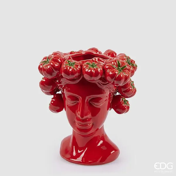 EDG Enzo De Gasperi Vaso Chakra Pomodoro H 29 Cm L 28 Cm L 24 Cm Colore Rosso e Verde