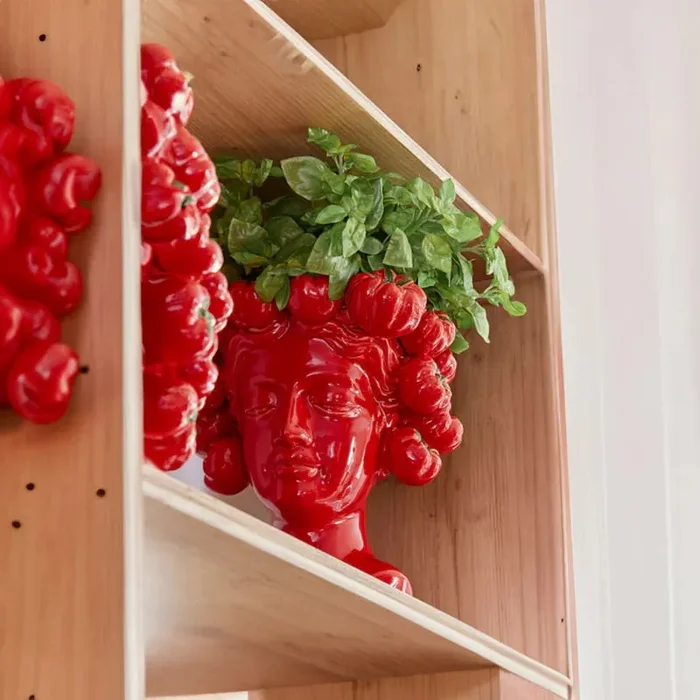 EDG Enzo De Gasperi Vaso Chakra Pomodoro H 29 Cm L 28 Cm L 24 Cm Colore Rosso e Verde - immagine 3