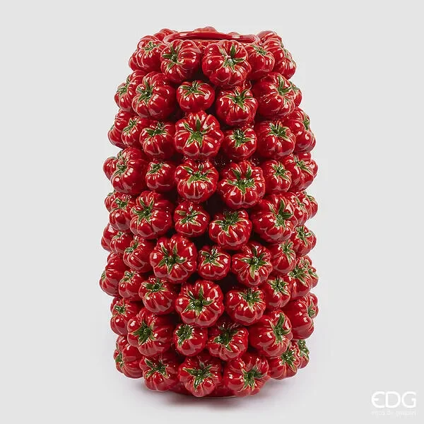 EDG Enzo De Gasperi Vaso Chakra Pomodoro H 52 Cm D 31 Cm Colore Rosso e Verde