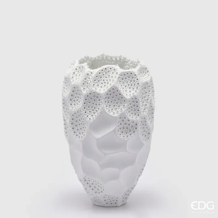 EDG Enzo De Gasperi Vaso Deluxe Intagli con fori H 35 Cm D 22,5 Cm Bianco