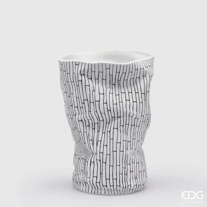 EDG Enzo De Gasperi Vaso Deluxe Mosaico H 38 Cm D 28 Cm Bianco e Nero