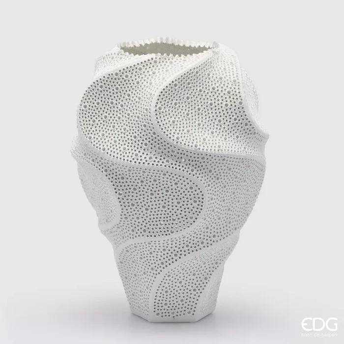 EDG Enzo De Gasperi Vaso Deluxe Onde con Fori H 45 Cm D 31 Cm Bianco