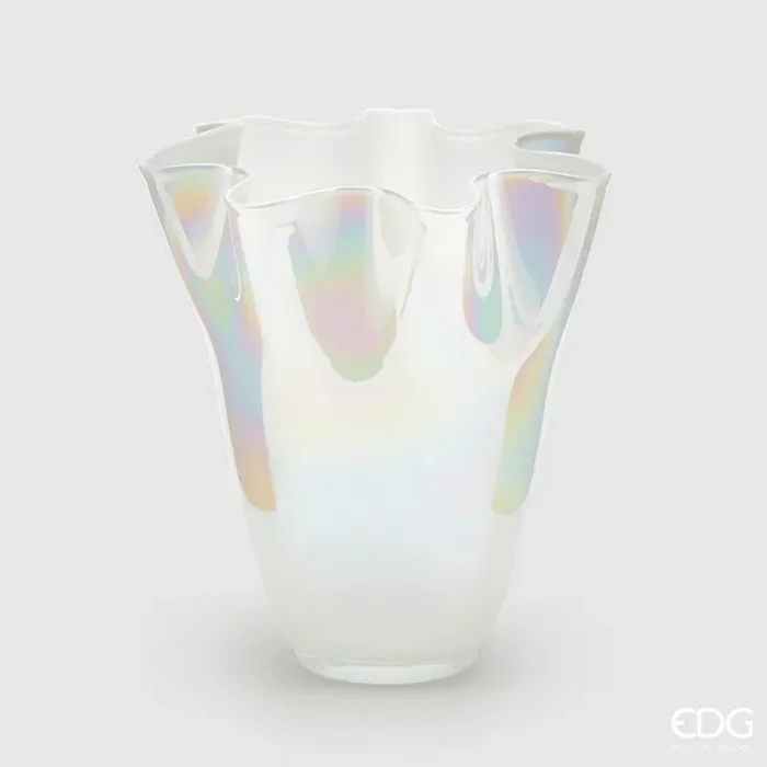 EDG Enzo De Gasperi Vaso Drappo H 25 Cm D 22 Cm Bianco Perlato