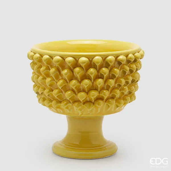 EDG Enzo De Gasperi Vaso Fenice Pigna con Piede H 24,5 Cm D 28 Cm Colore Giallo