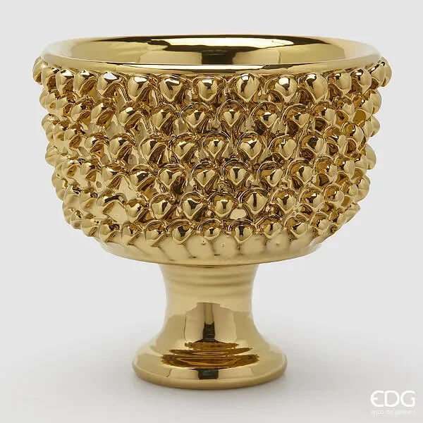 EDG Enzo De Gasperi Vaso Fenice Pigna con Piede H 31 Cm D 33 Cm Colore Oro