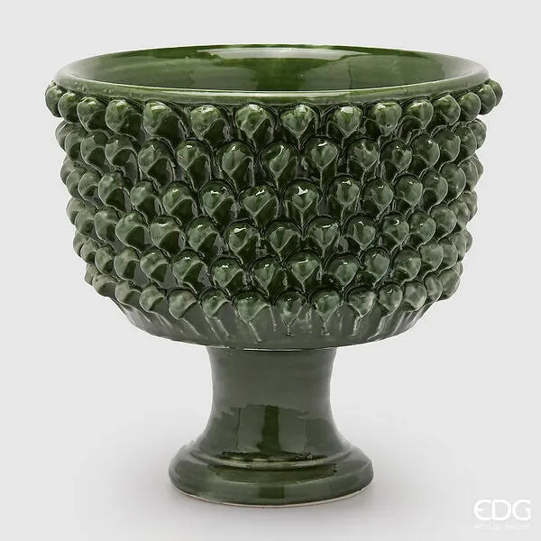 EDG Enzo De Gasperi Vaso Fenice Pigna con Piede H 31 Cm D 33 Cm Colore Verde