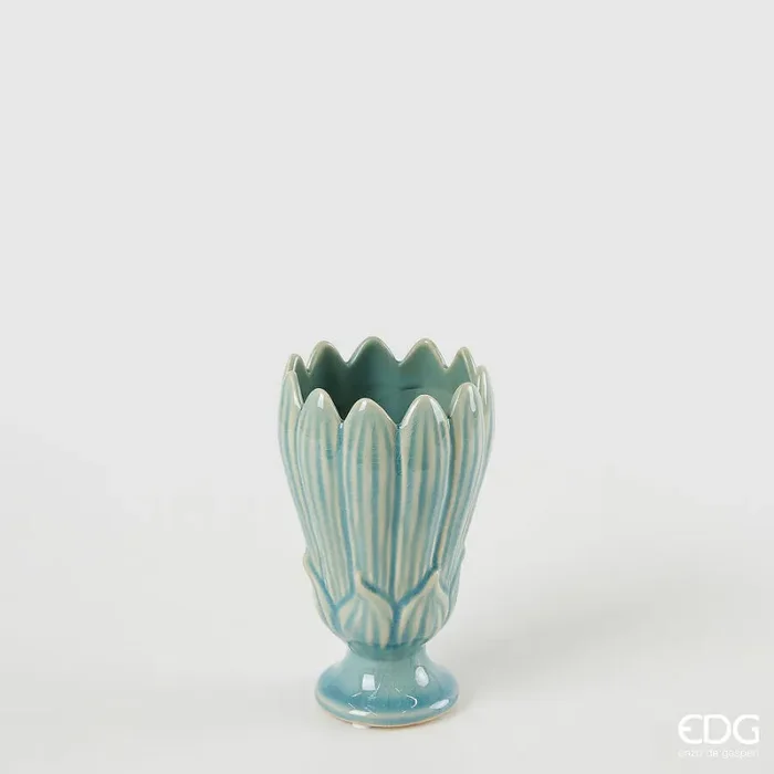 EDG Enzo De Gasperi Vaso Freaky Foglie Coppa H 17,5 Cm D 10,5 Cm Ceramica Waterproof Blue