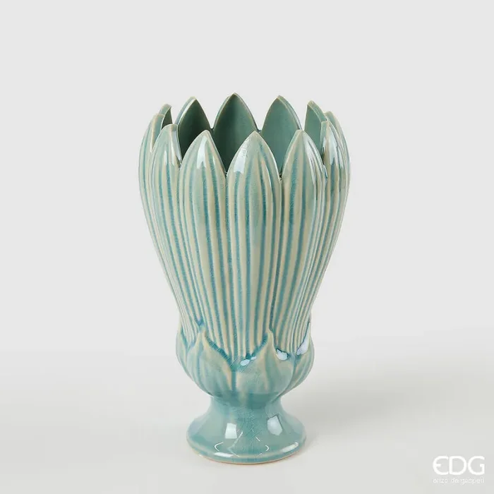 EDG Enzo De Gasperi Vaso Freaky Foglie Coppa H 26,5 Cm D 16 Cm Ceramica Waterproof Blue