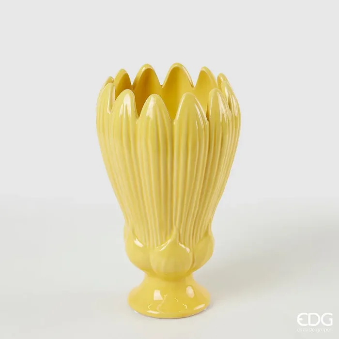 EDG Enzo De Gasperi Vaso Freaky Foglie Coppa H 26,5 Cm D 16 Cm Ceramica Waterproof Yellow Fornitura