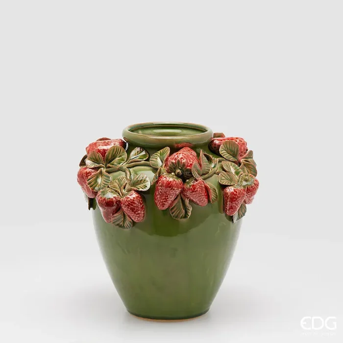 EDG Enzo De Gasperi Vaso Freaky Fragole Anfora H 26,5 Cm D 27 Cm Ceramica Waterproof Green Red