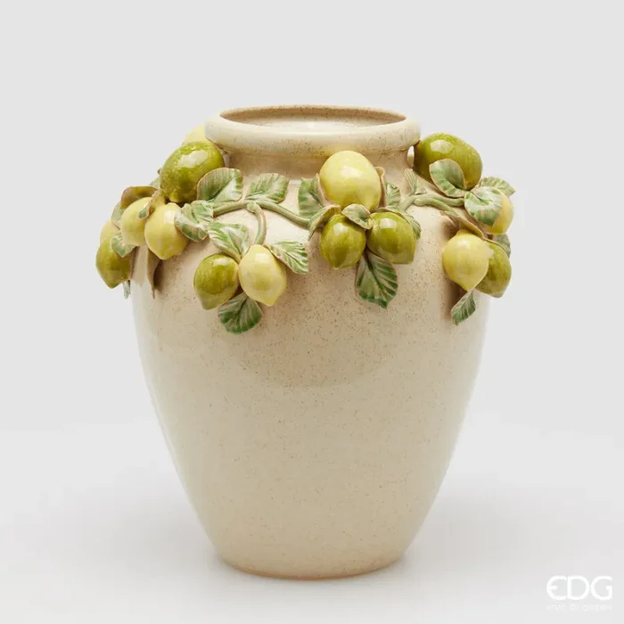 EDG Enzo De Gasperi Vaso Freaky Limoni Anfora H 35 Cm D 33 Cm Ceramica Waterproof Yellow Green