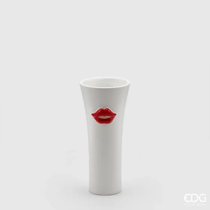 EDG Enzo De Gasperi Vaso Kiss Concavo H 21 Cm D 9 Cm White Red
