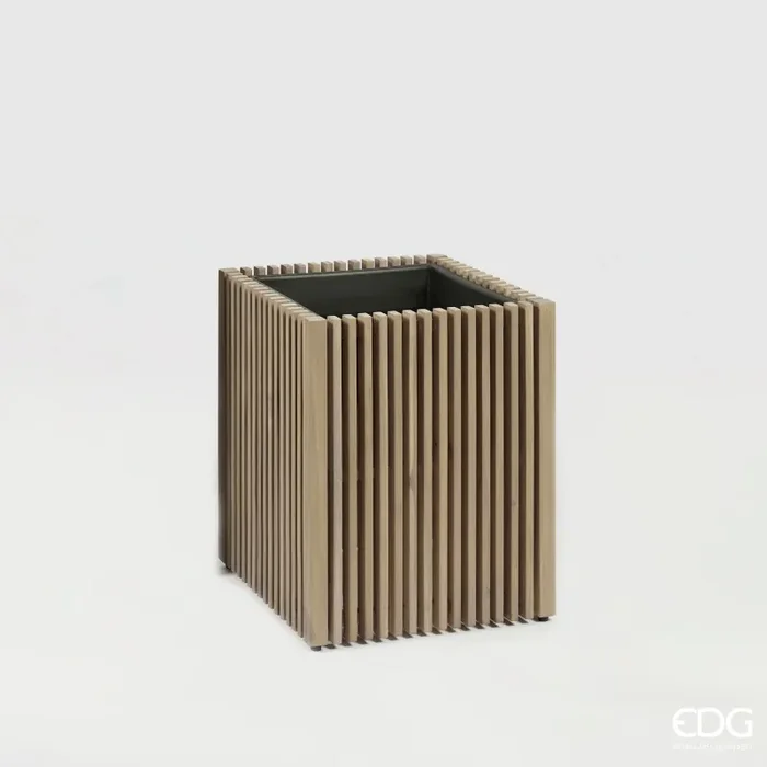 EDG Enzo De Gasperi Vaso Listelli Qudrato Legno di Acacia Grey 50 x 42 x 42 Cm