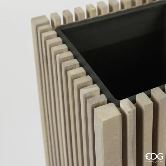 EDG Enzo De Gasperi Vaso Listelli Qudrato Legno di Acacia Grey 50 x 42 x 42 Cm - immagine 2