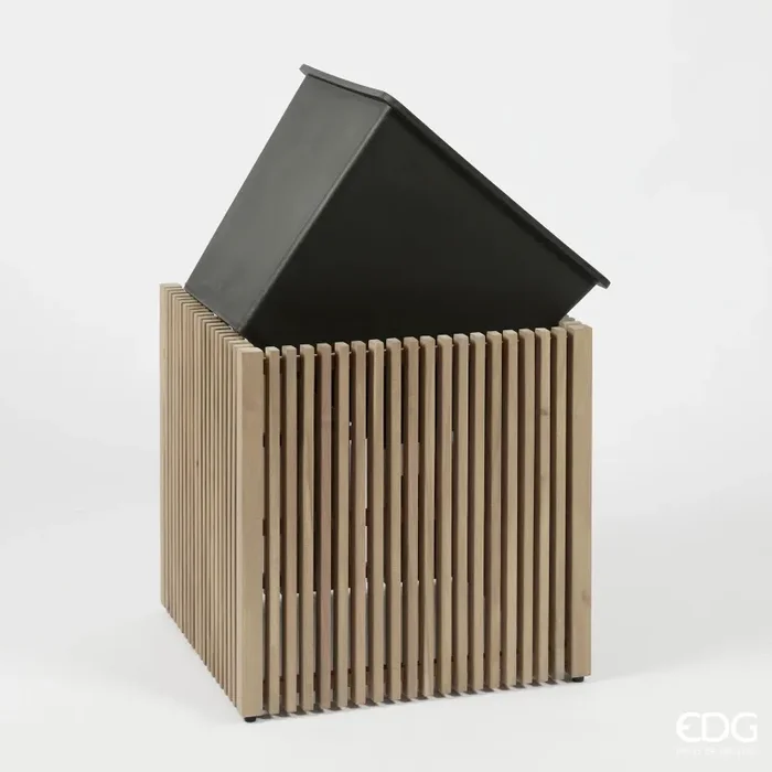 EDG Enzo De Gasperi Vaso Listelli Qudrato Legno di Acacia Grey 50 x 42 x 42 Cm - immagine 3