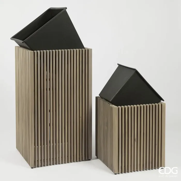 EDG Enzo De Gasperi Vaso Listelli Qudrato Legno di Acacia Grey 90 x 51 x 51 Cm Moda - immagine 2