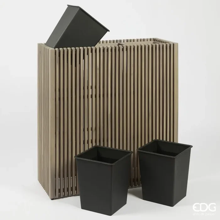 EDG Enzo De Gasperi Vaso Listelli Rettangolare Legno di Acacia Grey H 90 x 86 x 33 Cm - immagine 3