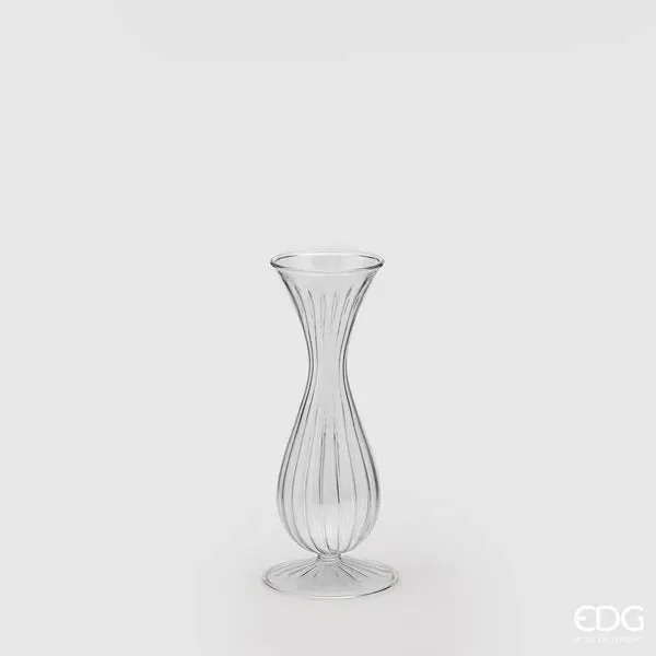 EDG Enzo De Gasperi Vaso Monofiore con Righe H 22 Cm D 9 Cm Trasparente