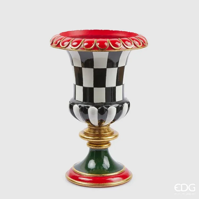 EDG Enzo De Gasperi Vaso Natale Scacchi Coppa H 41 Cm D 27 Cm Bianco Nero
