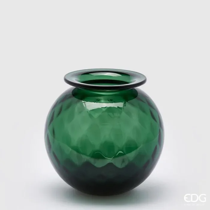 EDG Enzo De Gasperi Vaso Opium Vetro H 19 Cm D 20 Cm Dark Green