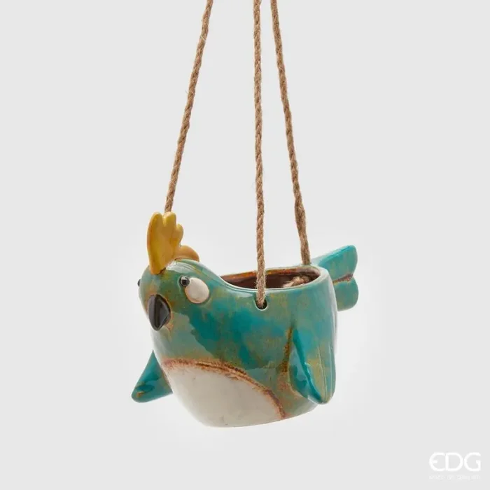 EDG Enzo De Gasperi Vaso Passero da Appendere H 14,5 Cm 22 x 15 Cm Turquoise