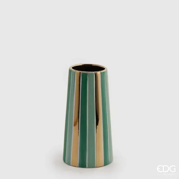 EDG Enzo De Gasperi Vaso Righe Bicolore H 25 Cm D 13 Cm Verde Oro